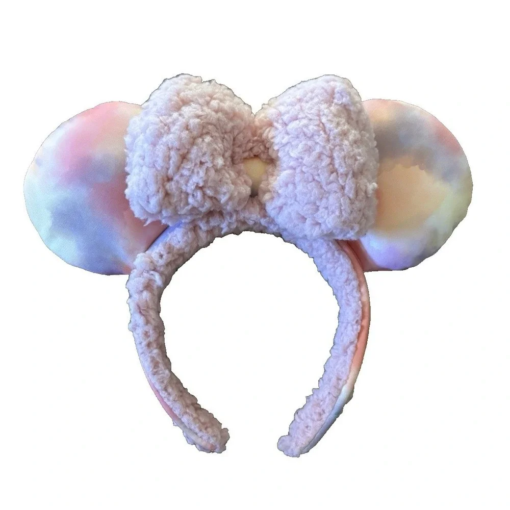 Disney Pink Sherpa Fuzzy Tie Dye Minnie Mouse Ears Headband